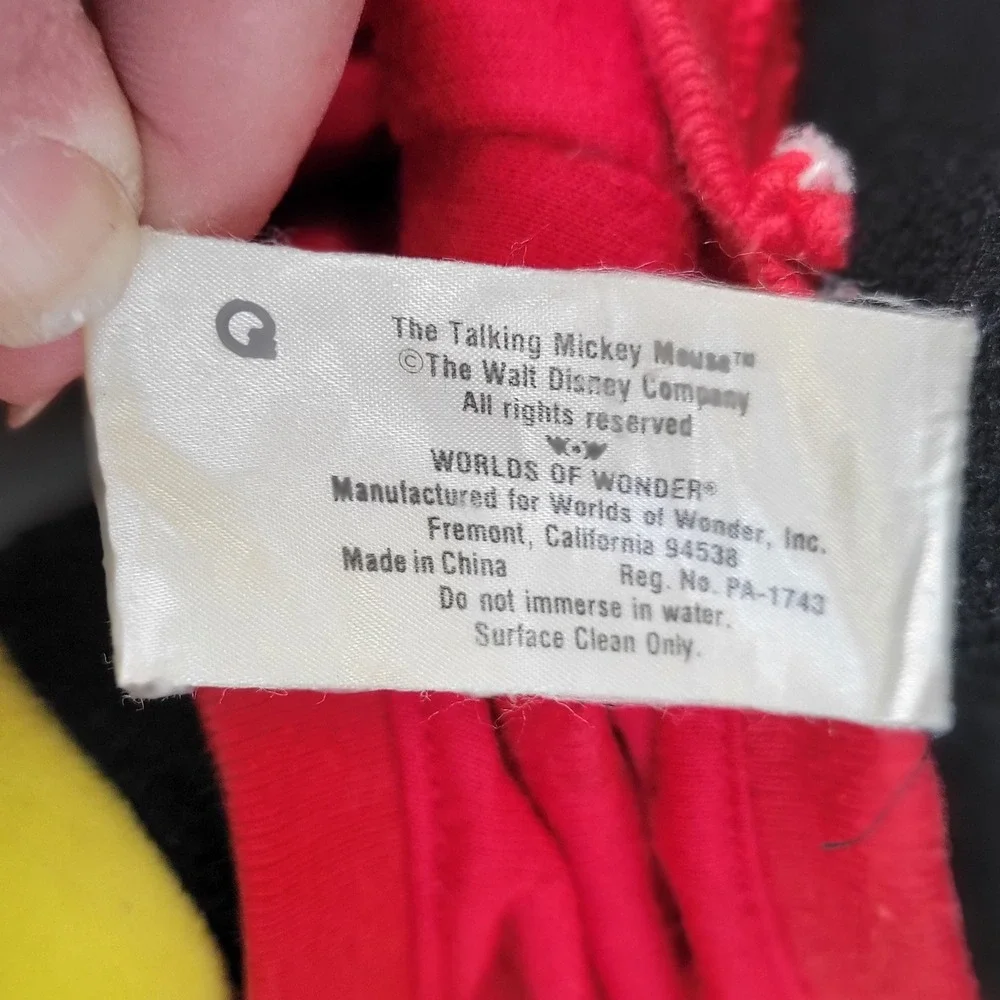 Talking Mickey‎ Mouse Plush Toy Worlds of Wonder Disney Cassette Player Vintage